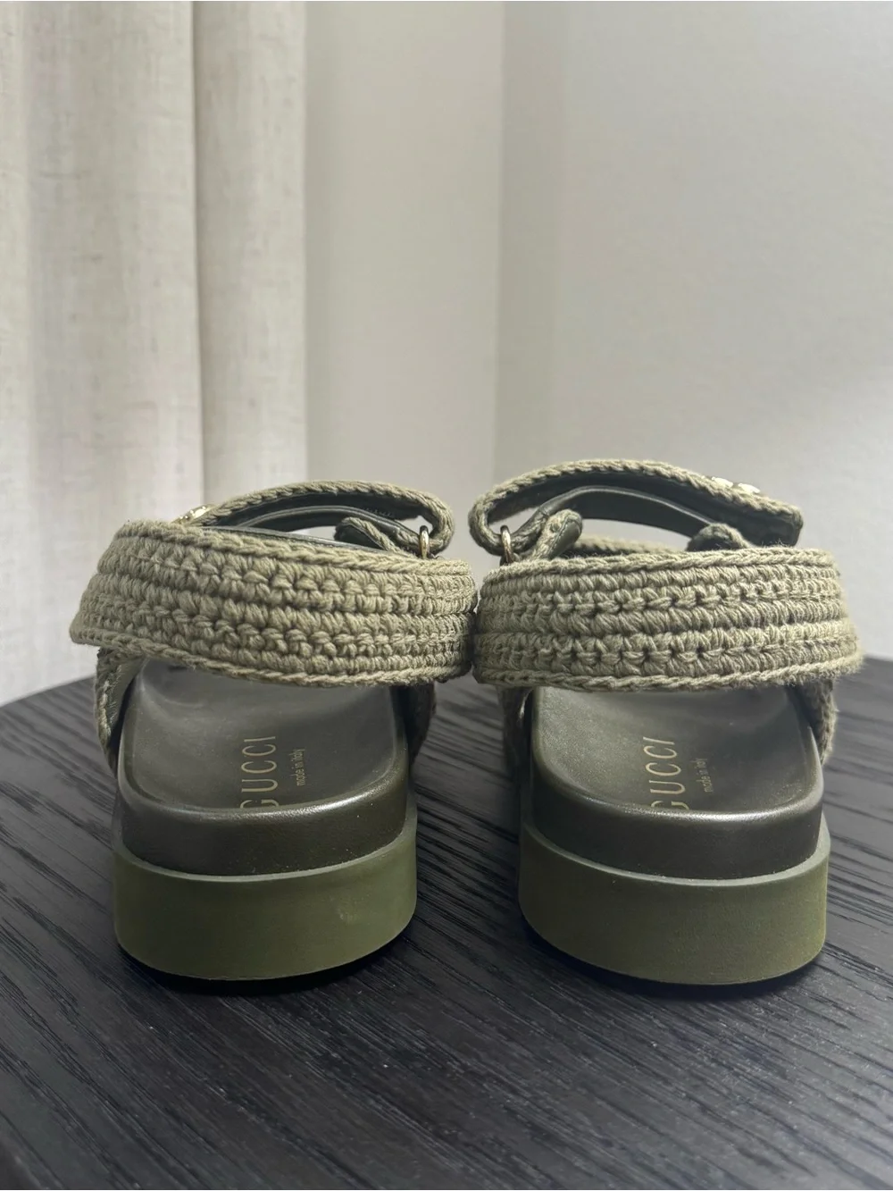Gucci GG Crochet Platform Dad Strap Sandals Green 37